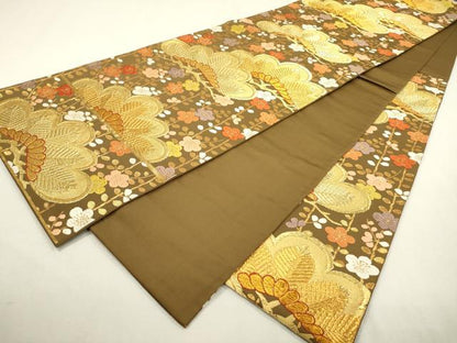 平和屋着物●極上　 西陣　河合美術織物謹製　六通柄袋帯　唐織　花松文　金糸　正絹　逸品　DABD5678fe