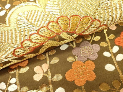 平和屋着物●極上　 西陣　河合美術織物謹製　六通柄袋帯　唐織　花松文　金糸　正絹　逸品　DABD5678fe