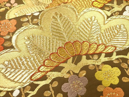平和屋着物●極上　 西陣　河合美術織物謹製　六通柄袋帯　唐織　花松文　金糸　正絹　逸品　DABD5678fe