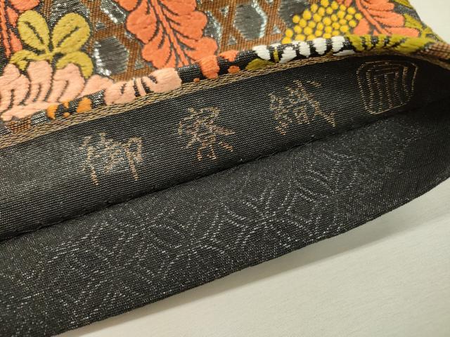 平和屋着物●極上　紋屋井関　御寮織　六通柄袋帯　唐織　花籠文　黒地　金銀糸　正絹　逸品　DABD5680fe