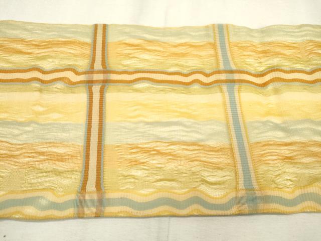 平和屋着物▽九寸名古屋帯　スリーシーズン　春夏秋　櫛織　格子　正絹　逸品　DABD5809fe
