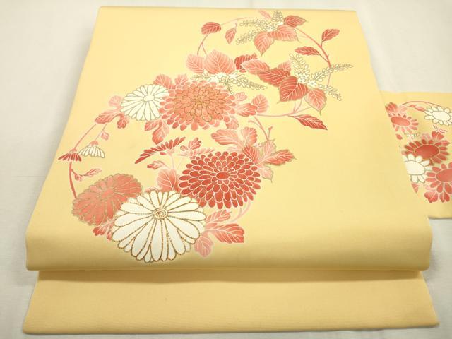 平和屋着物●塩瀬　九寸名古屋帯　駒刺繍　花丸文　金彩　正絹　逸品　DABD5814fe