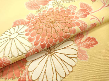 平和屋着物●塩瀬　九寸名古屋帯　駒刺繍　花丸文　金彩　正絹　逸品　DABD5814fe
