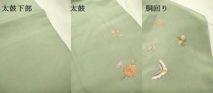 平和屋着物●九寸名古屋帯　総刺繍　舞蝶花文　金糸　正絹　逸品　DABD5819fe