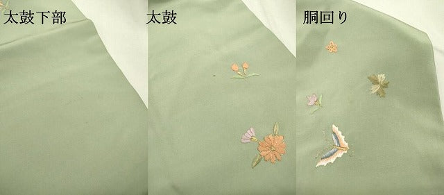 平和屋着物●九寸名古屋帯　総刺繍　舞蝶花文　金糸　正絹　逸品　DABD5819fe