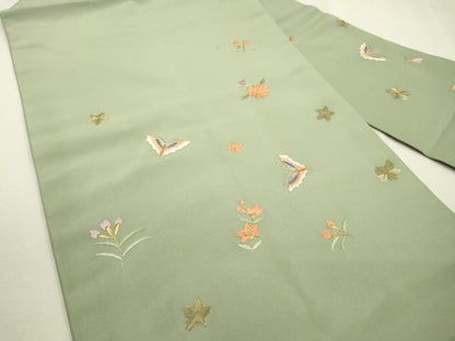 平和屋着物●九寸名古屋帯　総刺繍　舞蝶花文　金糸　正絹　逸品　DABD5819fe