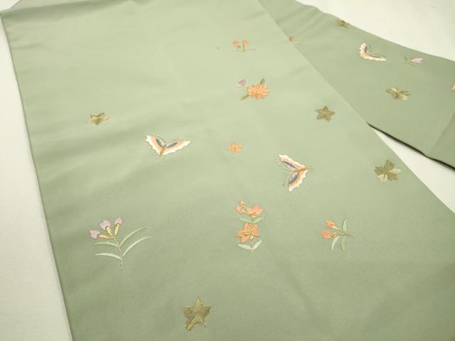 平和屋着物●九寸名古屋帯　総刺繍　舞蝶花文　金糸　正絹　逸品　DABD5819fe