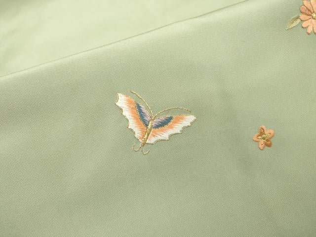 平和屋着物●九寸名古屋帯　総刺繍　舞蝶花文　金糸　正絹　逸品　DABD5819fe
