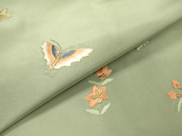 平和屋着物●九寸名古屋帯　総刺繍　舞蝶花文　金糸　正絹　逸品　DABD5819fe
