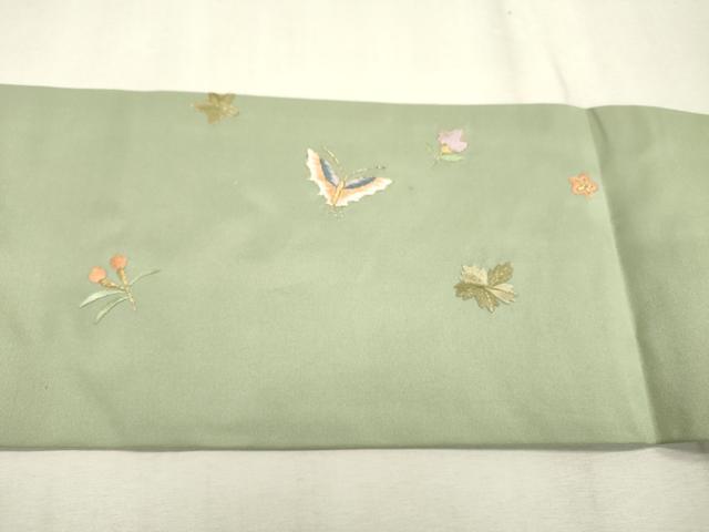 平和屋着物●九寸名古屋帯　総刺繍　舞蝶花文　金糸　正絹　逸品　DABD5819fe