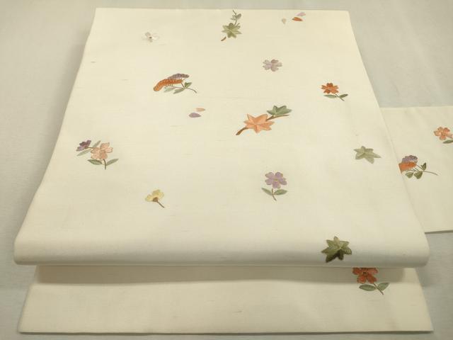 平和屋着物●中国三大刺繍　相良刺繍　総刺繍　九寸名古屋帯　紬地　刺繍　舞花　金糸　正絹　逸品　DABD5820fe