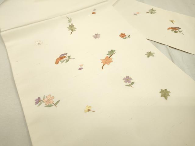 平和屋着物●中国三大刺繍　相良刺繍　総刺繍　九寸名古屋帯　紬地　刺繍　舞花　金糸　正絹　逸品　DABD5820fe