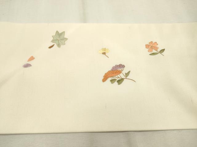 平和屋着物●中国三大刺繍　相良刺繍　総刺繍　九寸名古屋帯　紬地　刺繍　舞花　金糸　正絹　逸品　DABD5820fe