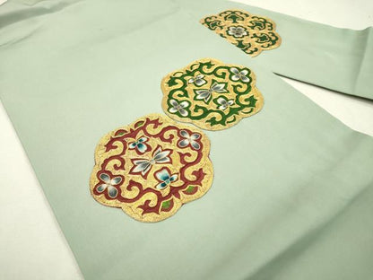 平和屋着物●塩瀬　九寸名古屋帯　駒刺繍　総刺繍　正倉院花唐草文　金糸　正絹　逸品　DABD5821fe
