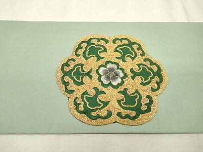 平和屋着物●塩瀬　九寸名古屋帯　駒刺繍　総刺繍　正倉院花唐草文　金糸　正絹　逸品　DABD5821fe