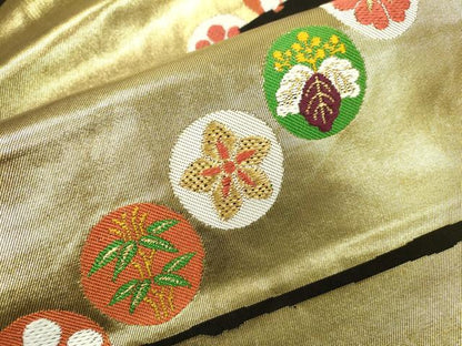 平和屋着物●西陣　川島織物　九寸名古屋帯　花丸文　黒地　金糸　正絹　逸品　DABD5830fe