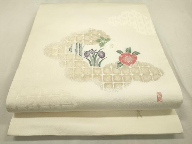 平和屋着物●西陣　白綾苑大庭　九寸開き名古屋帯　作家物　寿光織　皇華　金糸　正絹　逸品　DABD5832fe