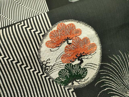 平和屋着物●アンティーク　大正ロマン　九寸名古屋帯　唐獅子　黒地　金糸　正絹　逸品　DABD5833fe