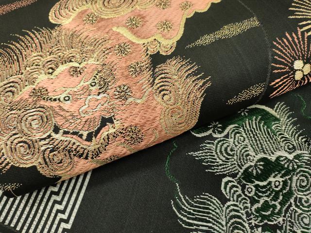 平和屋着物●アンティーク　大正ロマン　九寸名古屋帯　唐獅子　黒地　金糸　正絹　逸品　DABD5833fe