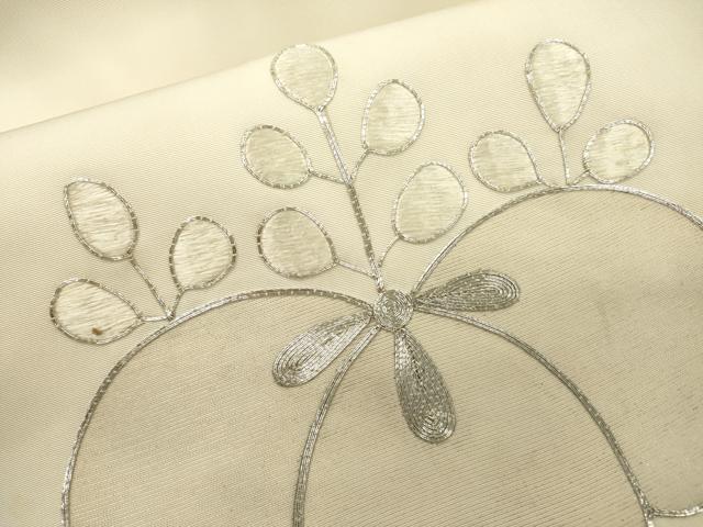 平和屋着物▼塩瀬 九寸名古屋帯 駒刺繍 桐 銀糸 正絹 逸品 DABD5840fe