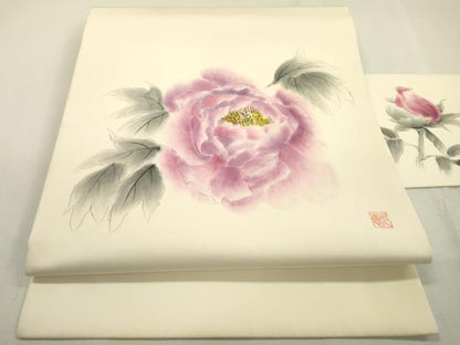 平和屋着物●塩瀬　九寸名古屋帯　作家物　手描き　草花　正絹　逸品　DABD5841fe
