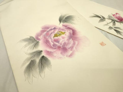 平和屋着物●塩瀬　九寸名古屋帯　作家物　手描き　草花　正絹　逸品　DABD5841fe