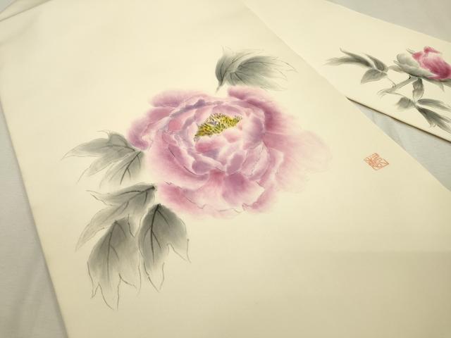 平和屋着物●塩瀬　九寸名古屋帯　作家物　手描き　草花　正絹　逸品　DABD5841fe