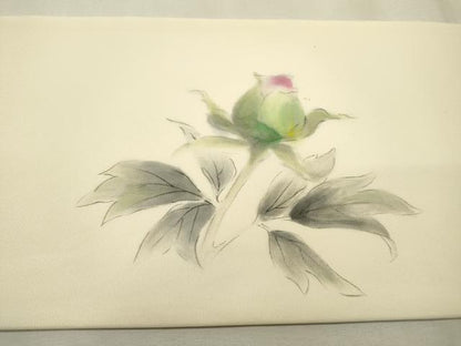 平和屋着物●塩瀬　九寸名古屋帯　作家物　手描き　草花　正絹　逸品　DABD5841fe
