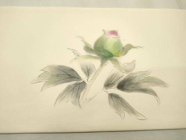 平和屋着物●塩瀬　九寸名古屋帯　作家物　手描き　草花　正絹　逸品　DABD5841fe