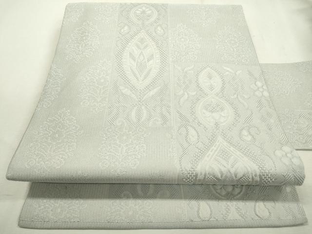 平和屋着物●全通柄九寸名古屋帯　洋花間道　秘色色　正絹　逸品　DABD5845fe