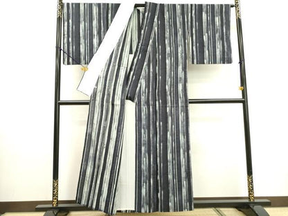 平和屋着物▽上質な小紋　単衣　紬地　ろうけつ染　間道　さが美扱い　正絹　逸品　DABD5863fe