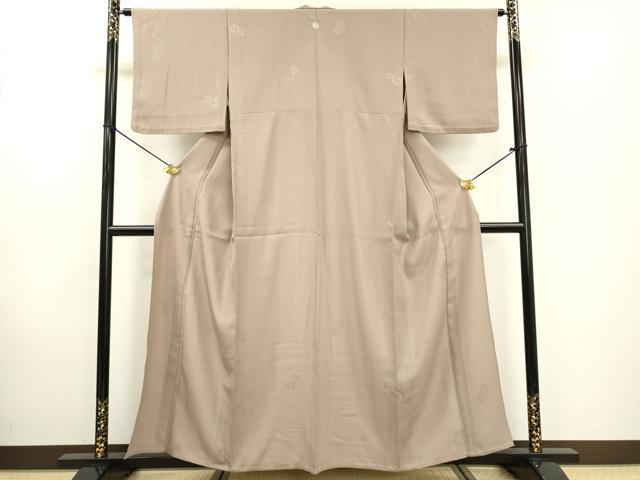平和屋着物▽色無地　単衣　花丸地紋　白茶色　さんび謹製　洗える着物　DABD5872fe