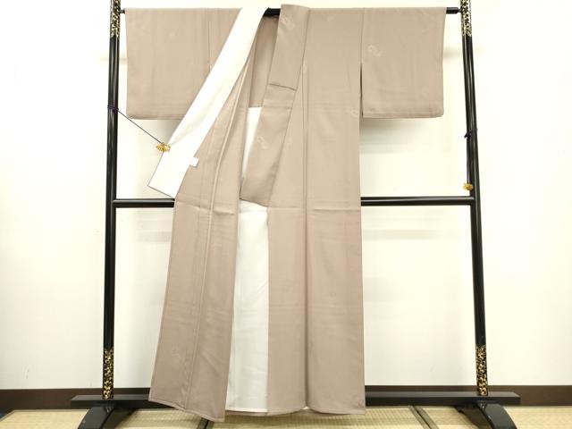 平和屋着物▽色無地　単衣　花丸地紋　白茶色　さんび謹製　洗える着物　DABD5872fe