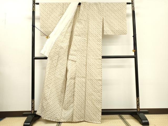 平和屋着物▽本塩沢　単衣　幾何学　正絹　逸品　DABD5885fe