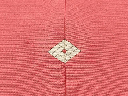 平和屋着物▽上質な色無地　単衣　韓紅色　お召縮緬　正絹　逸品　DABD5888fe