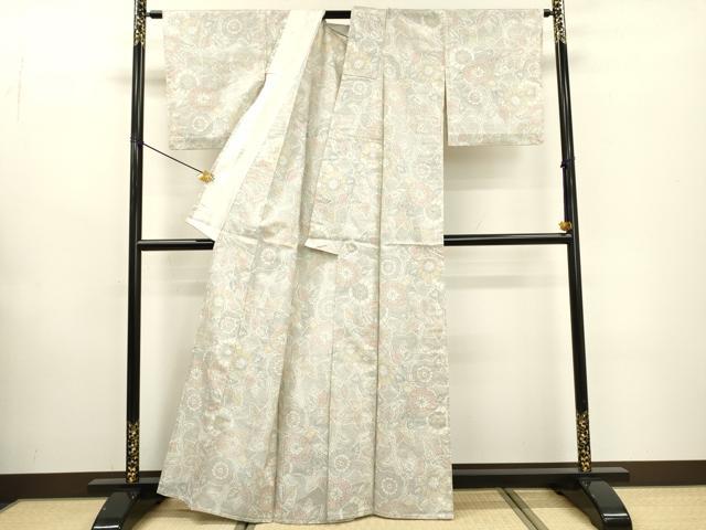 平和屋着物▽上質な紬　単衣　菊　正絹　逸品　DABD5890fe
