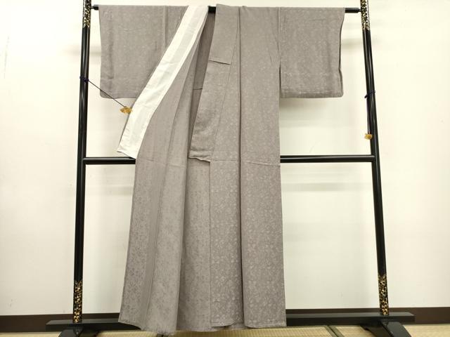 平和屋着物▽上質な色無地　単衣　洋花唐草地紋　牡丹鼠色　正絹　逸品　DABD5896fe