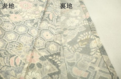 平和屋着物▽上質な小紋　単衣　切嵌花文　正絹　逸品　DABD5902fe
