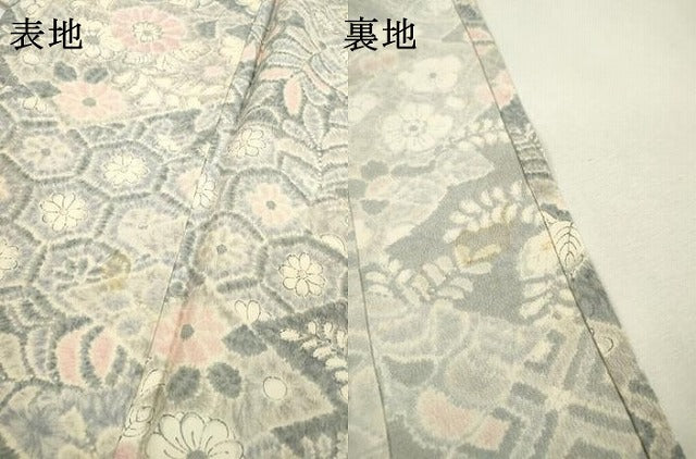 平和屋着物▽上質な小紋　単衣　切嵌花文　正絹　逸品　DABD5902fe