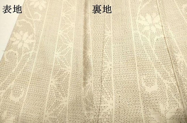 平和屋着物▽結城紬　単衣　100亀甲　麻の葉花唐草間道　正絹　逸品　DABD5908fe