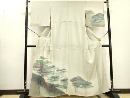 平和屋着物▽訪問着　単衣　手描き　樹林風景文　暈し染　金銀彩　正絹　逸品　DABD5916fe