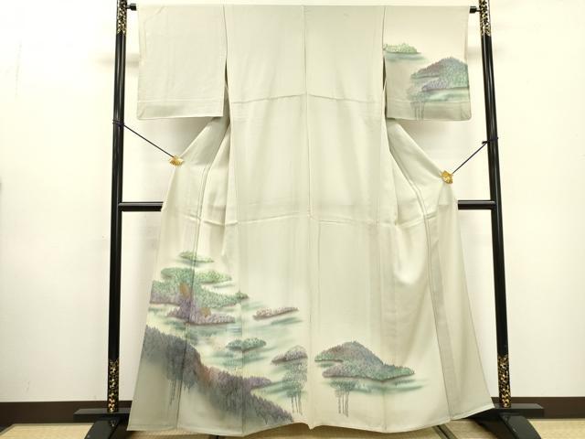 平和屋着物▽訪問着　単衣　手描き　樹林風景文　暈し染　金銀彩　正絹　逸品　DABD5916fe