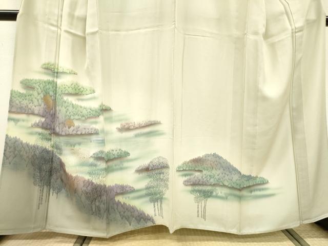 平和屋着物▽訪問着　単衣　手描き　樹林風景文　暈し染　金銀彩　正絹　逸品　DABD5916fe