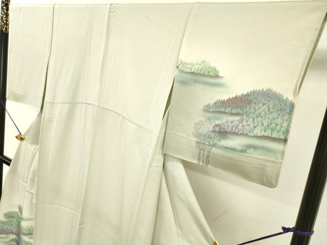 平和屋着物▽訪問着　単衣　手描き　樹林風景文　暈し染　金銀彩　正絹　逸品　DABD5916fe