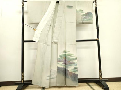 平和屋着物▽訪問着　単衣　手描き　樹林風景文　暈し染　金銀彩　正絹　逸品　DABD5916fe
