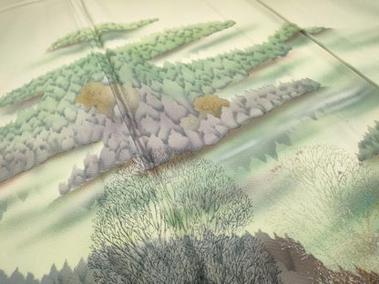 平和屋着物▽訪問着　単衣　手描き　樹林風景文　暈し染　金銀彩　正絹　逸品　DABD5916fe