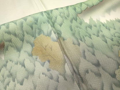 平和屋着物▽訪問着　単衣　手描き　樹林風景文　暈し染　金銀彩　正絹　逸品　DABD5916fe