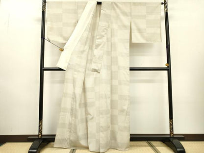 平和屋着物▽本塩沢　単衣　110亀甲　横段文　正絹　逸品　DABD5931fe