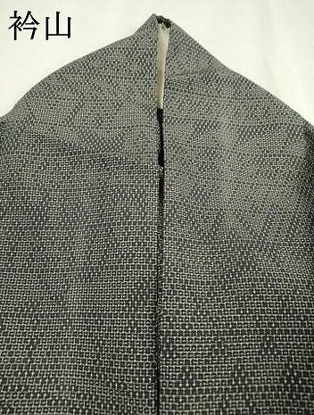 平和屋着物▽本塩沢　単衣　110亀甲　横段幾何学文　黒地　正絹　逸品　DABD5932fe