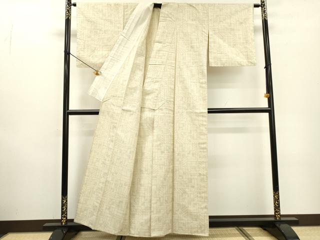 平和屋着物▽上質な紬　単衣　幾何学文様　正絹　逸品　DABD5934fe
